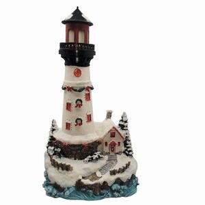 Christmas Lighthouse Decor – Snowy Coastal‎ Holiday Village with House & Wreaths